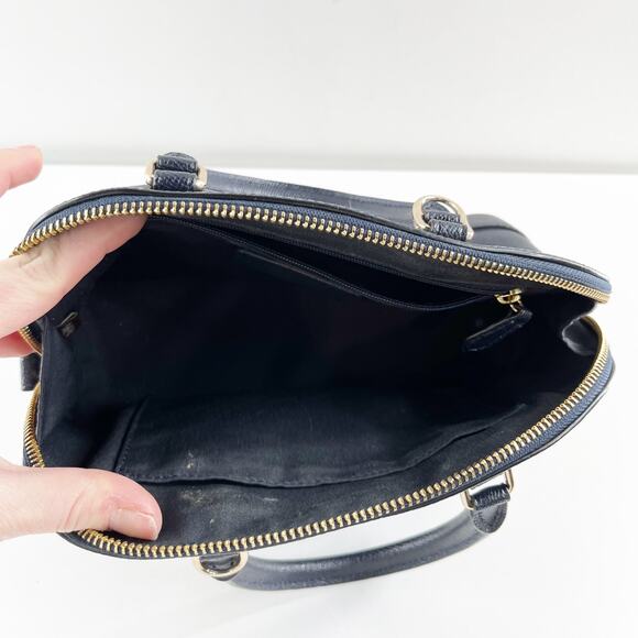 Coach Mini Sierra Leather Satchel Dome Purse Navy Blue - Picture 4 of 8